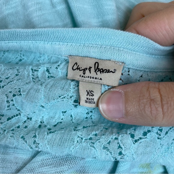 Chip & Pepper Blue Yellow Boho Bohemian Lace Long Sleeve Top Women XS - Picture 2 of 7